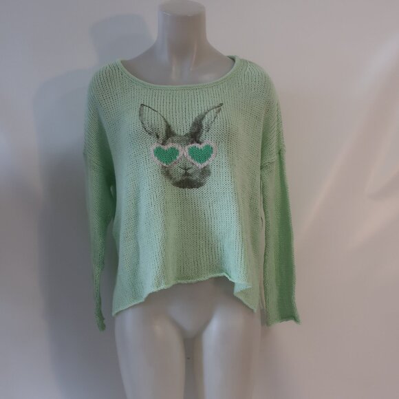 NWT Womens Wooden Ships Pastel Green Gray Hip Hare Slouchy Crew Sweater S/M - Picture 4 of 8
